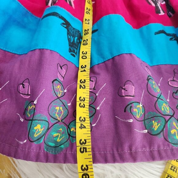 Vintage Robin Brown Portable Art Handpainted Western‎ Buffalo Horse Maxi Skirt - Picture 10 of 16